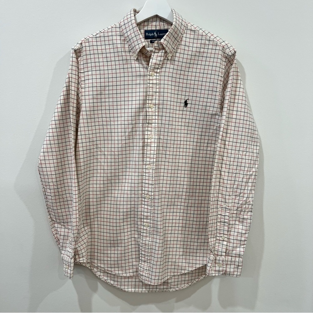 Ralph Lauren Men's Plaid Windowpane Shirt - Cream, Black Red Size M